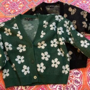 2 cropped fuzzy cardigans